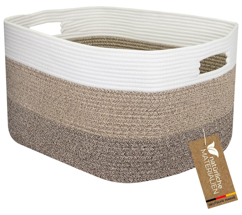 XXL Wäschekorb aus Baumwolle mit Griffen 55 x 43 x 30 cm in Weiß-Braun