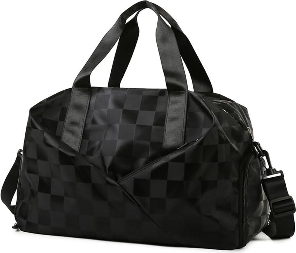 ASKSA Damen Sporttasche Reisetasche Wochenendtasche Handgepaeck-Schultertasche fuer Reisen, Workout, Sport, Schwarz, Groesse:47*28*24cm