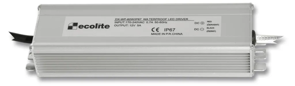 Transformateur 12V 5A 60W Ecolite IP67 avec Protection Intempéries