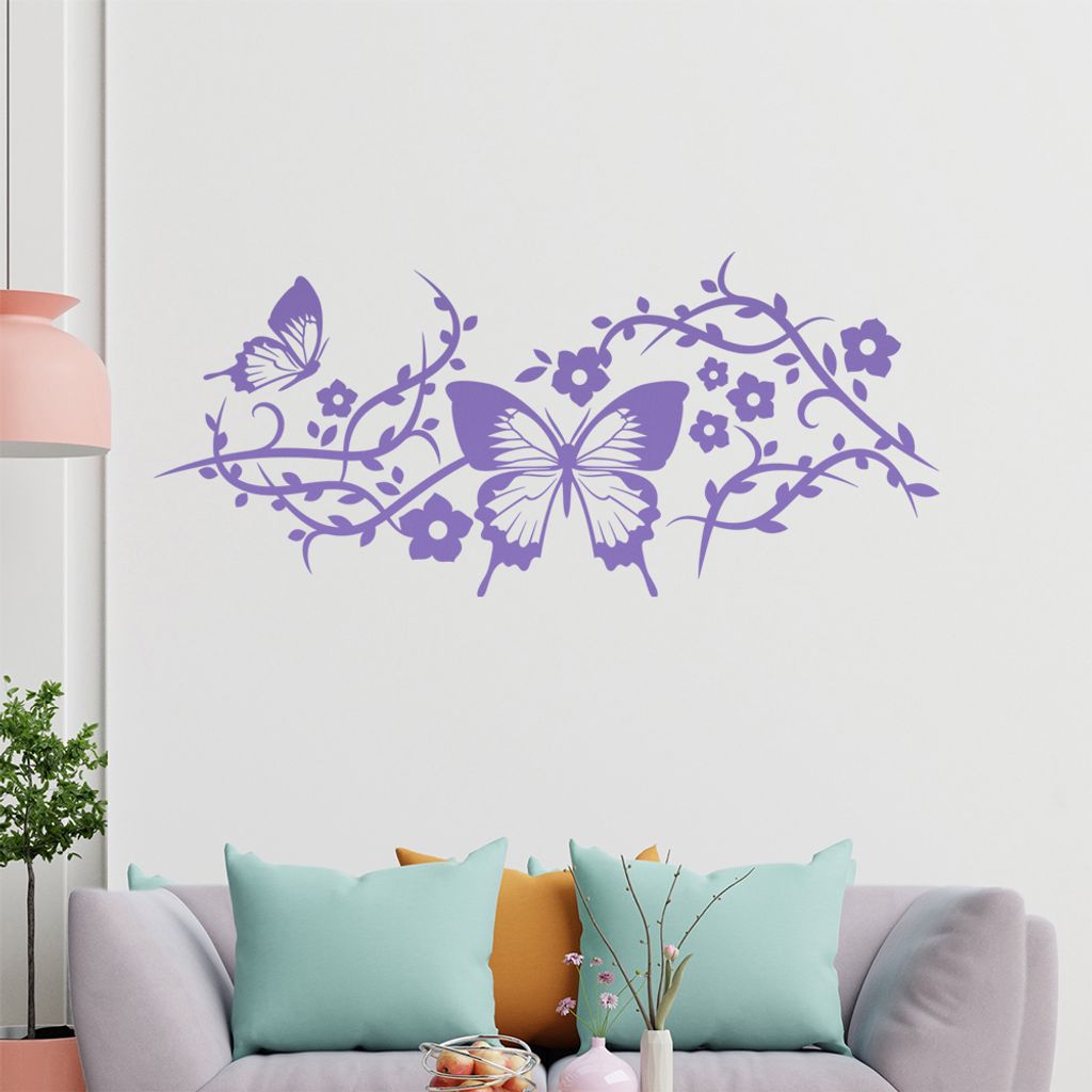Falter Schmetterlinge Blüte Wandtattoo in 6 Größen - Wandaufkleber Wall Sticker - Dekoration, Küche, Wohnzimmer, Schlafzimmer, Badezimmer
