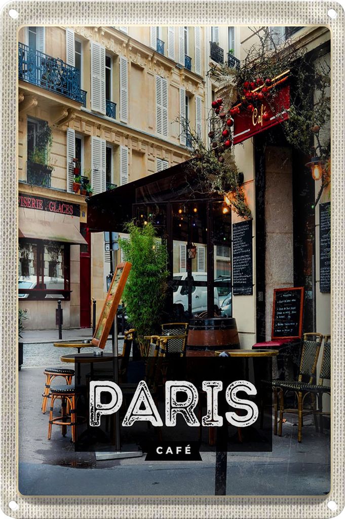 Blechschild Reise 20x30cm Paris Cafe Reiseziel Poster