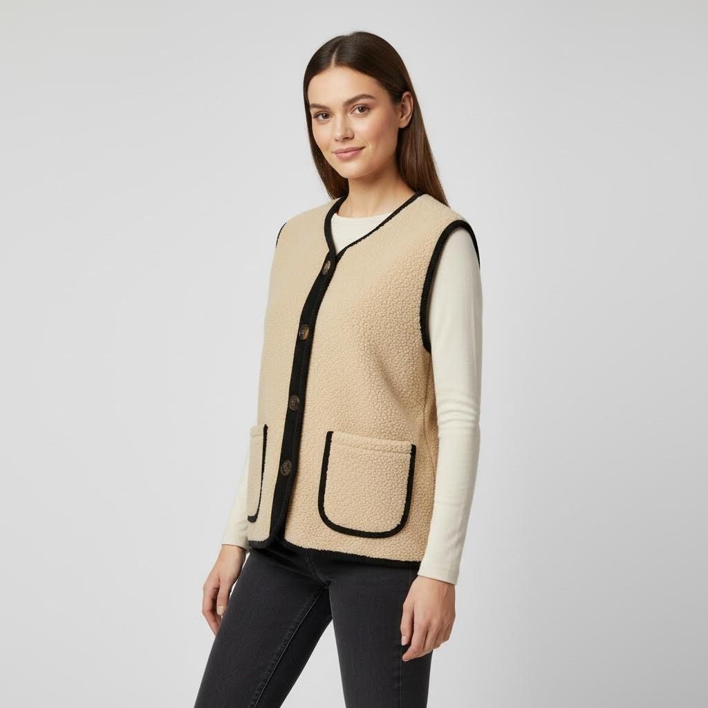 Weste kurz Damen Gr. 38 bis 42 Teddy Damenweste mit Cord modische Kontrastfarben