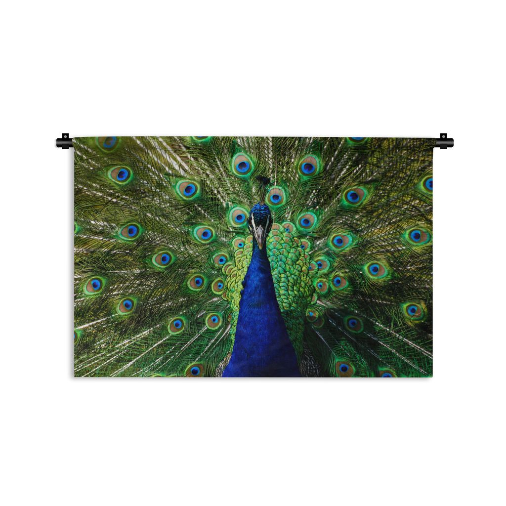 MuchoWow Wandteppich Wandbehang Pfau - Federn - Augen - Blau 90x60 cm Tapisserie Dekoration Wandtuch - Wandskulpturen - Bildteppich