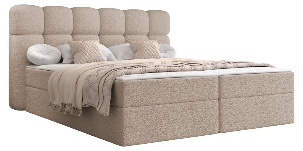 MIRJAN24 Boxspringbett mit zwei Bettkästen Softi II Boucle, Schlafzimmer, Dopellbett mit Topper (Farbe: Lambi 06, Größe: 180x200 cm)