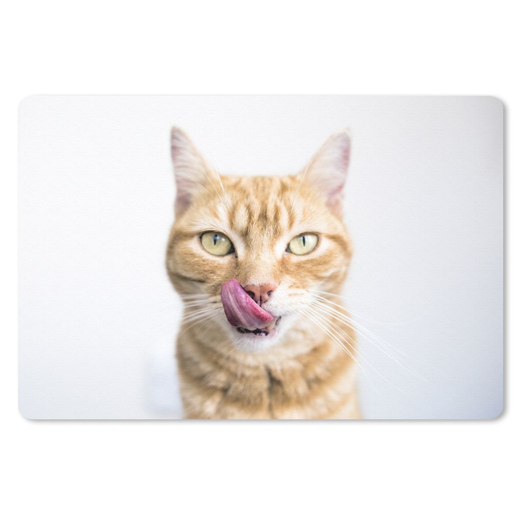 MuchoWow Schreibtischunterlage Katze - Zunge - Weiß 60x40 cm - XXL Mauspad - Großes Mauspad