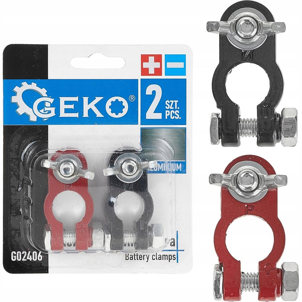 Aluminium-Batterieklemmen 6/12 V, 2 Stück, rot/schwarz, GEKO G02406