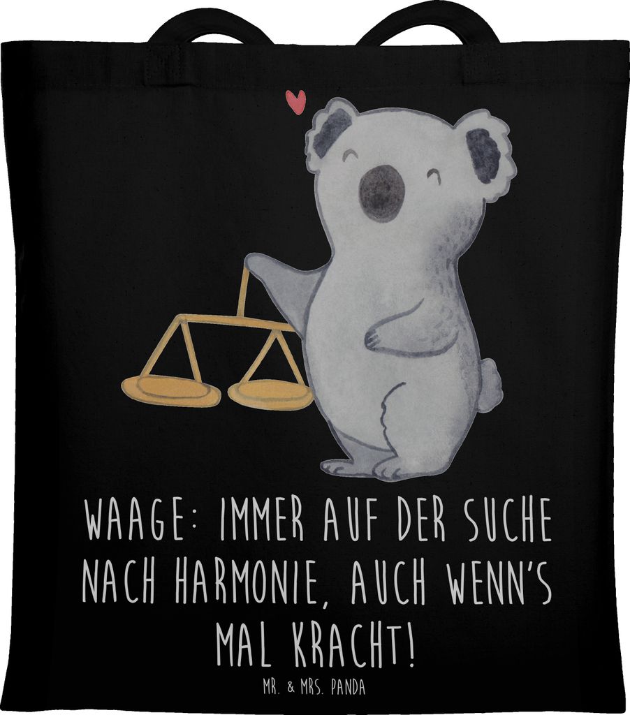 Mr. & Mrs. Panda dokumententasche Waagen Harmonie - Schwarz - Geschenk, Tierkreiszeichen, Harmoniestreben, Uni Tasche, Geschenke Astrologie, Laptop...