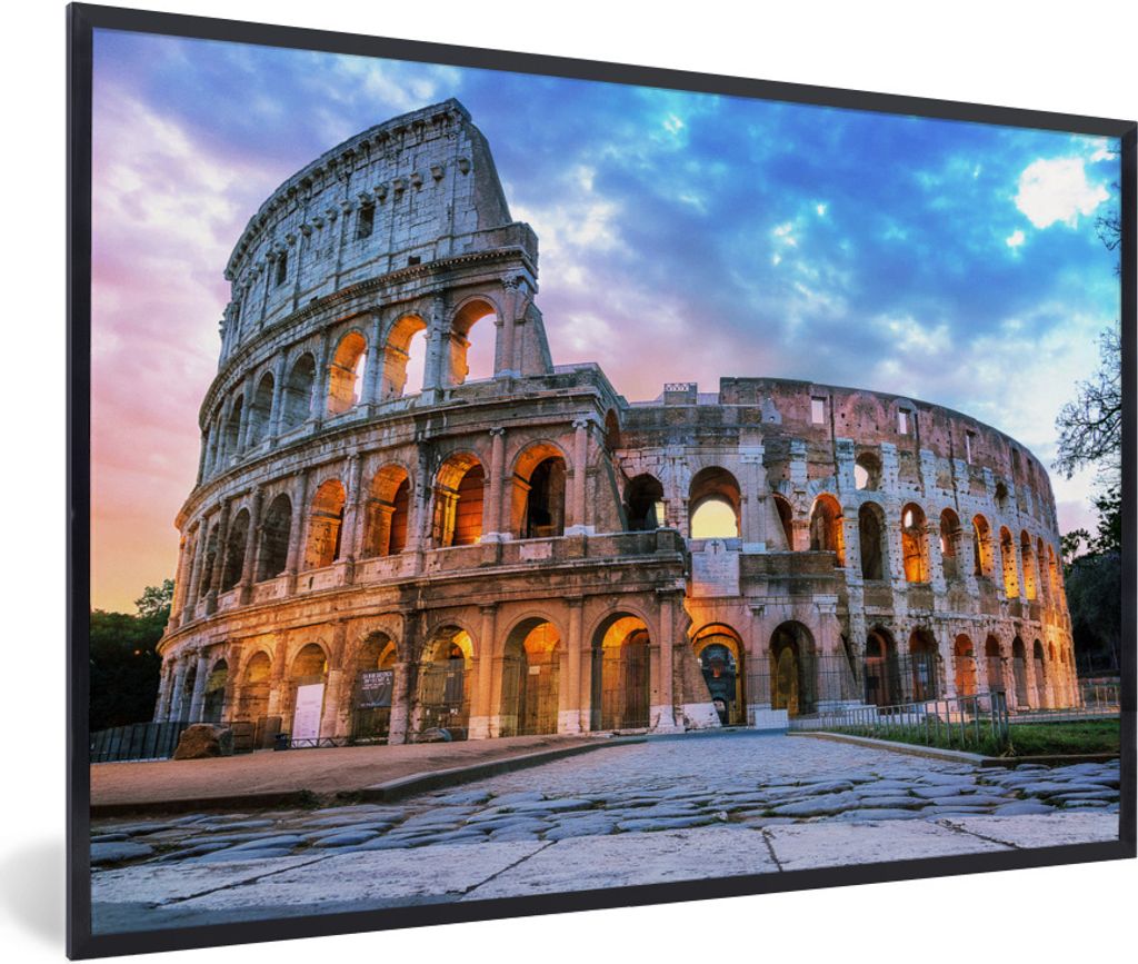 MuchoWow Gerahmtes Poster Kolosseum in Rom in der Abenddämmerung 90x60 cm - Poster mit Schwarzem Bilderrahmen Wandposter Rahmen Foto Bilder - Fo...