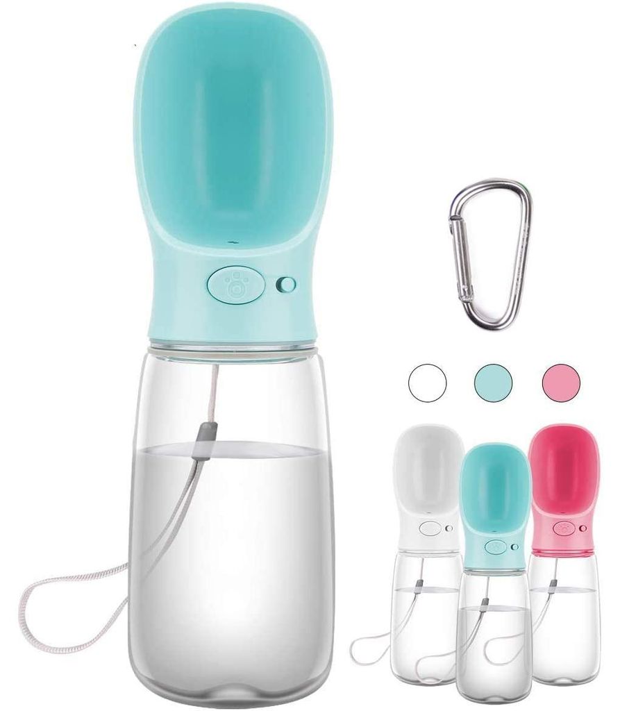 Tragbare Hunde-Wasserflasche, 550 ml, BPA-frei, kleiner Reisenapf, auslaufsicherer Wasserspender für Haustiere (blau)