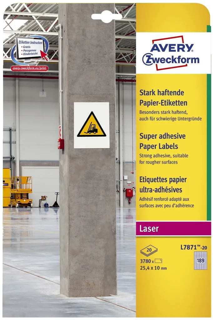 Avery Zweckform L7871-20: Etichette A4 con Presa Sicura 25,4x10 mm