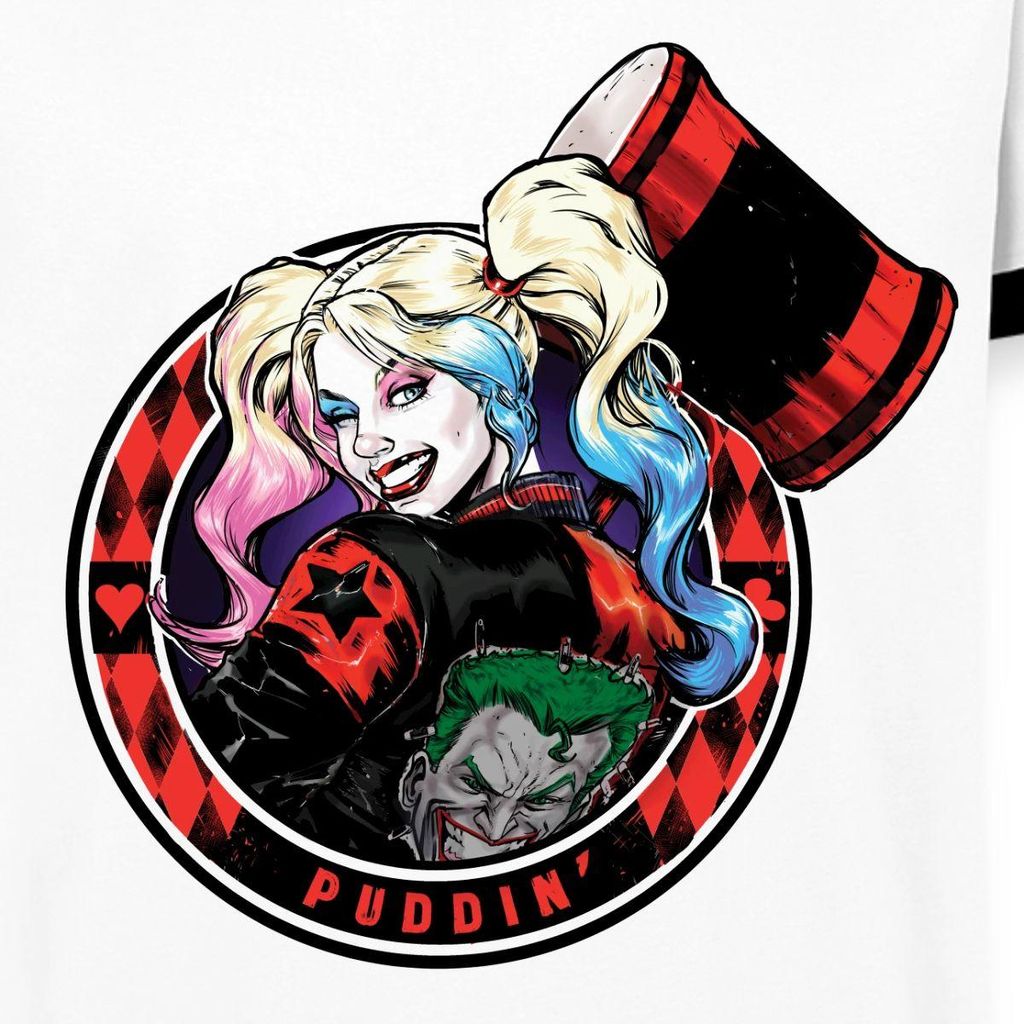 Spreadshirt Harley Quinn Puddin' Männer Kontrast T-Shirt, XS, Weiß/Schwarz