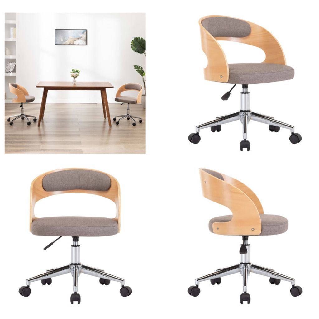 vidaXL Drehbarer Bürostuhl Taupe Bugholz und Stoff - Bürostuhl - Bürostühle - Bürodrehstuhl - Bürodrehstühle