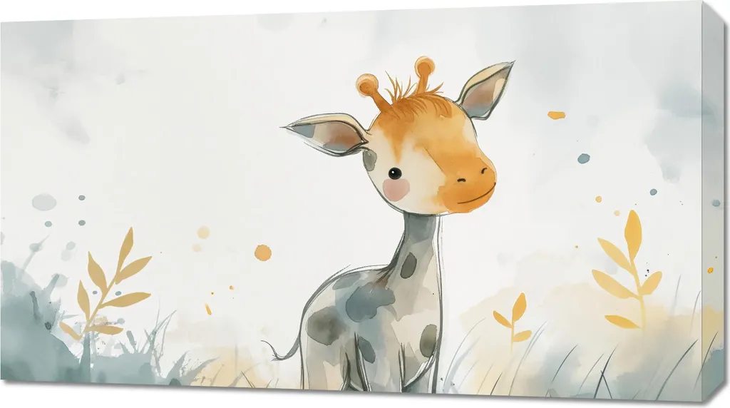 Quadro 90x50cm Piccola Giraffa - Stampa su Tela Canvas Alta Qualità