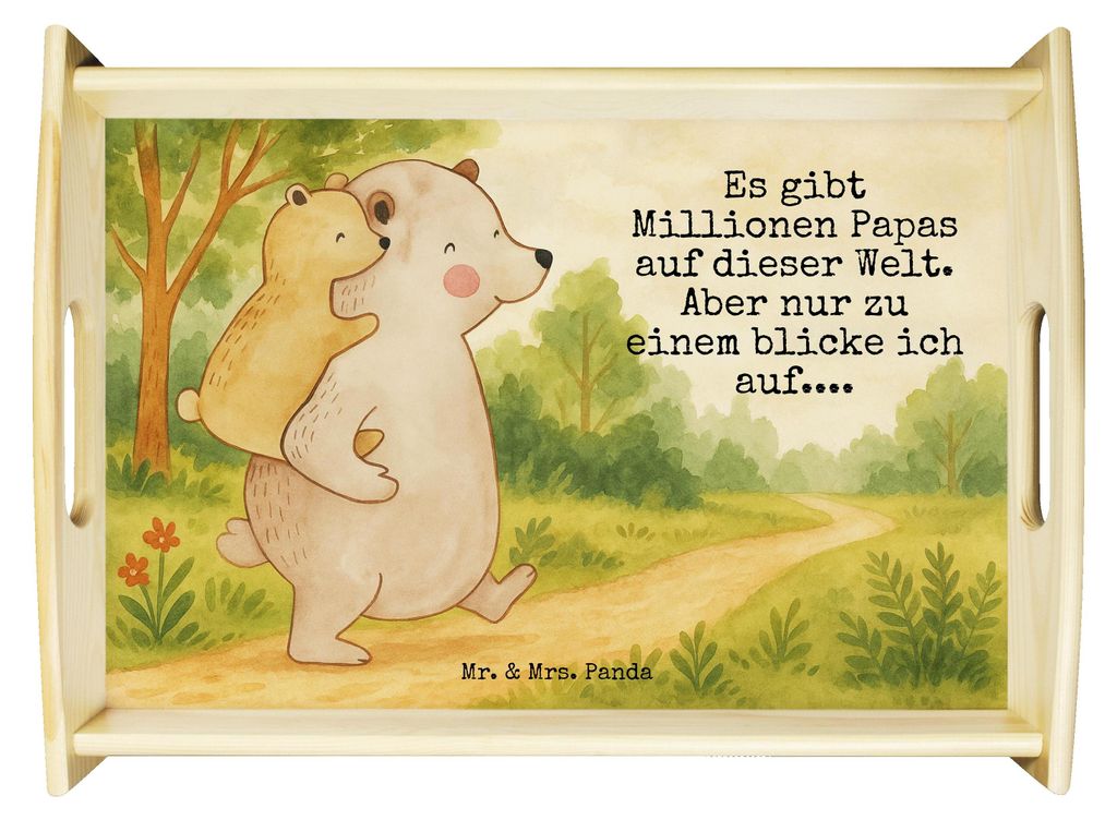 Mr. & Mrs. Panda Tablett Papa Bär Design - Weiß - Geschenk, Servier, Küchentablett, holz, sofatablett, Geburtstag, Sofa, Vatertag, Opa, Papi