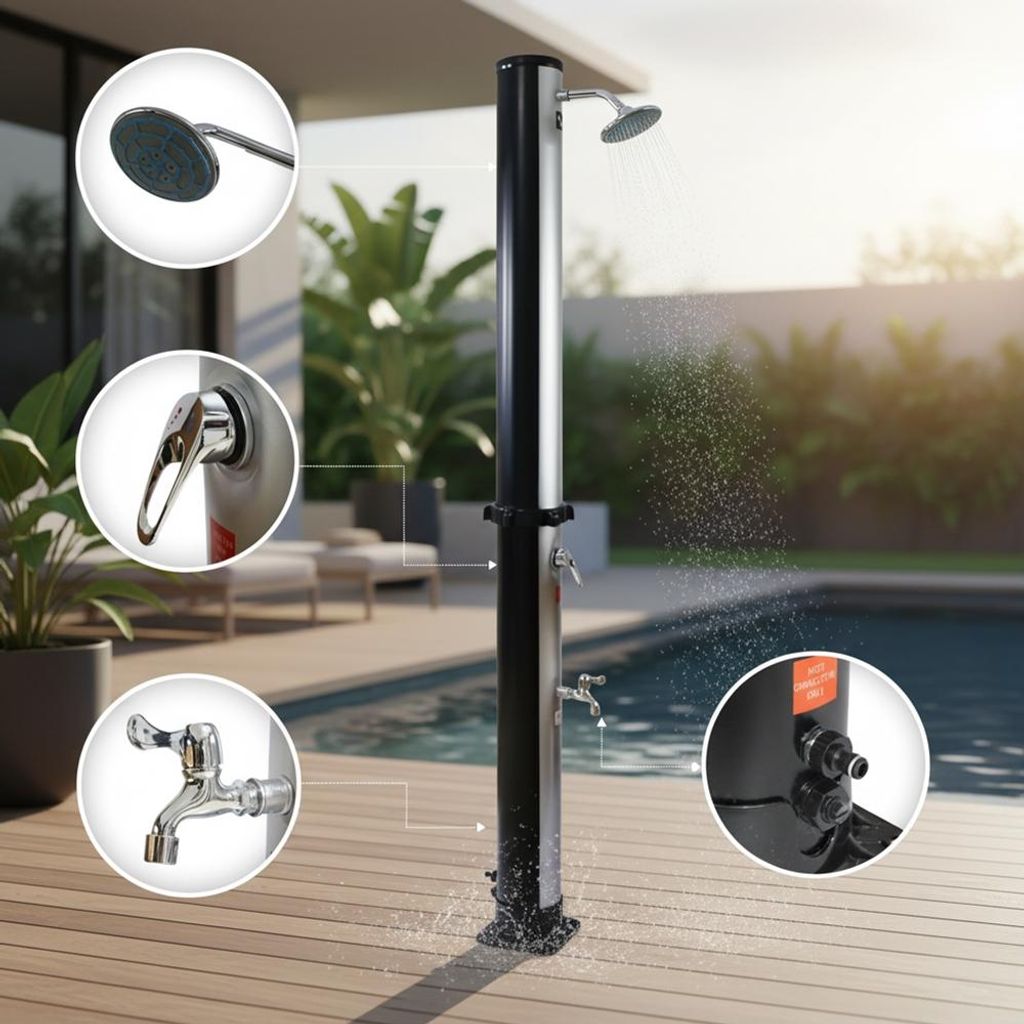 Gartenbrause 35L Silber Solardusche Fußdusche Camping Pool Regendusche Outdoor
