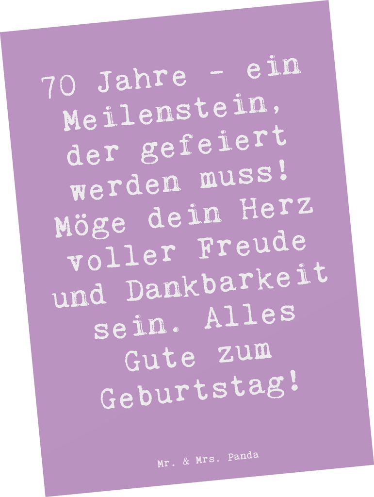 Mr. & Mrs. Panda Postkarte Spruch 70. Geburtstag Meilenstein - Lavendeltraum - Geschenk, Happy Birthday, Dekoration, Geburtstagsgeschenk, Ansichtsk...