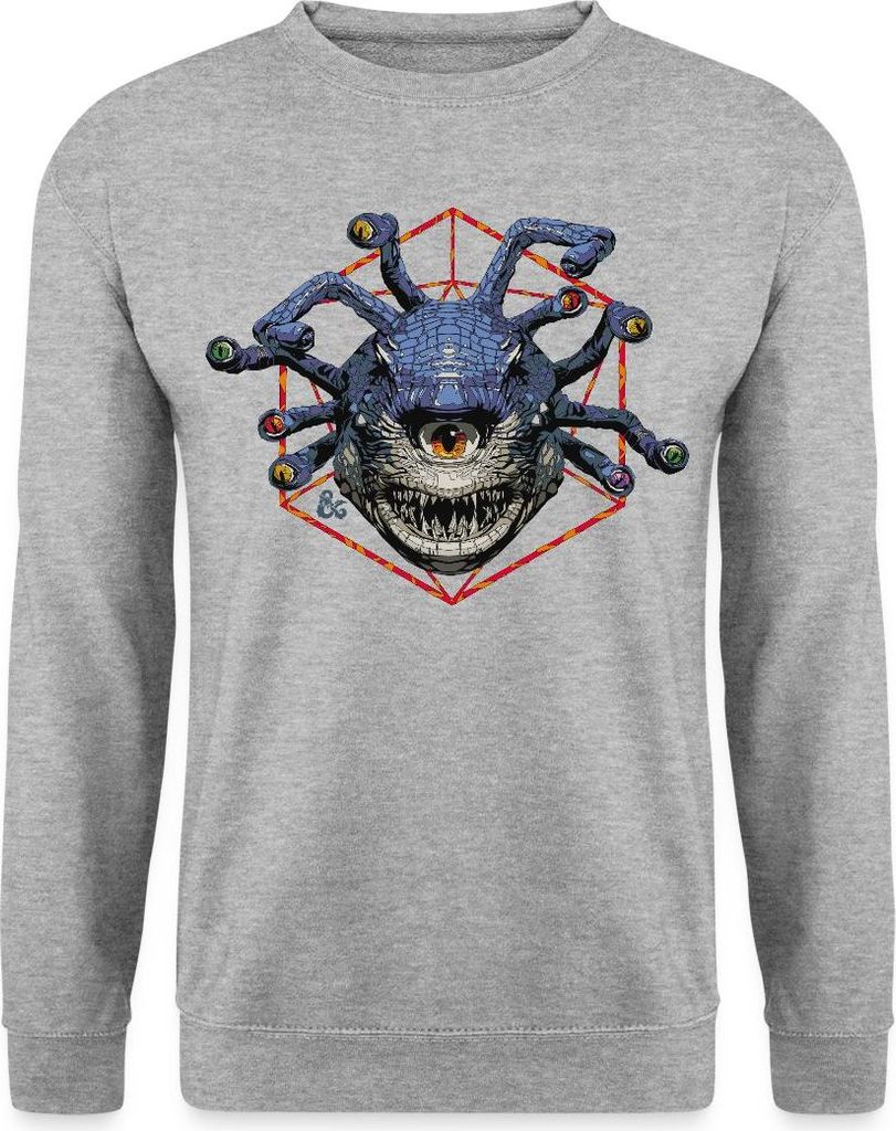 Spreadshirt Dungeons & Dragons DND Beholder Uni Pullover, XXL, Weißgrau meliert