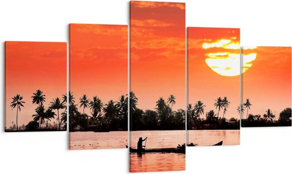 Bild auf Leinwand - Leinwandbild - Kanal boot kultur sonnenuntergang - 125x70cm - Wand Bild - Wanddeko - Leinwanddruck - Bilder - Kunstdruck - Lein...