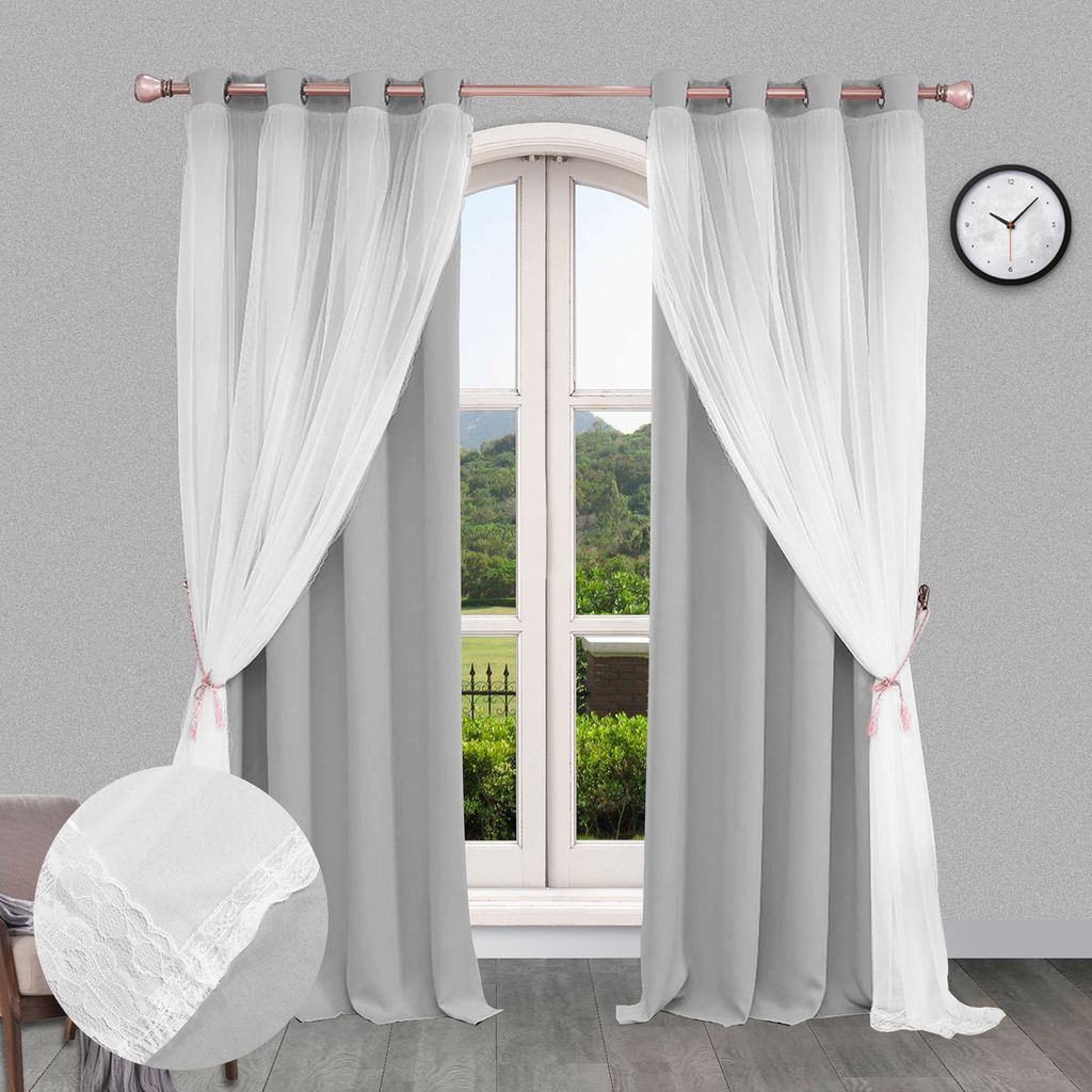 Vorhang Blickdicht Ösen Doppelschicht,Verdunklungsvorhang Gardine Fensterdeko Schlafzimmer Wohnzimmer Kinderzimmer Grau B 132x H 160cm