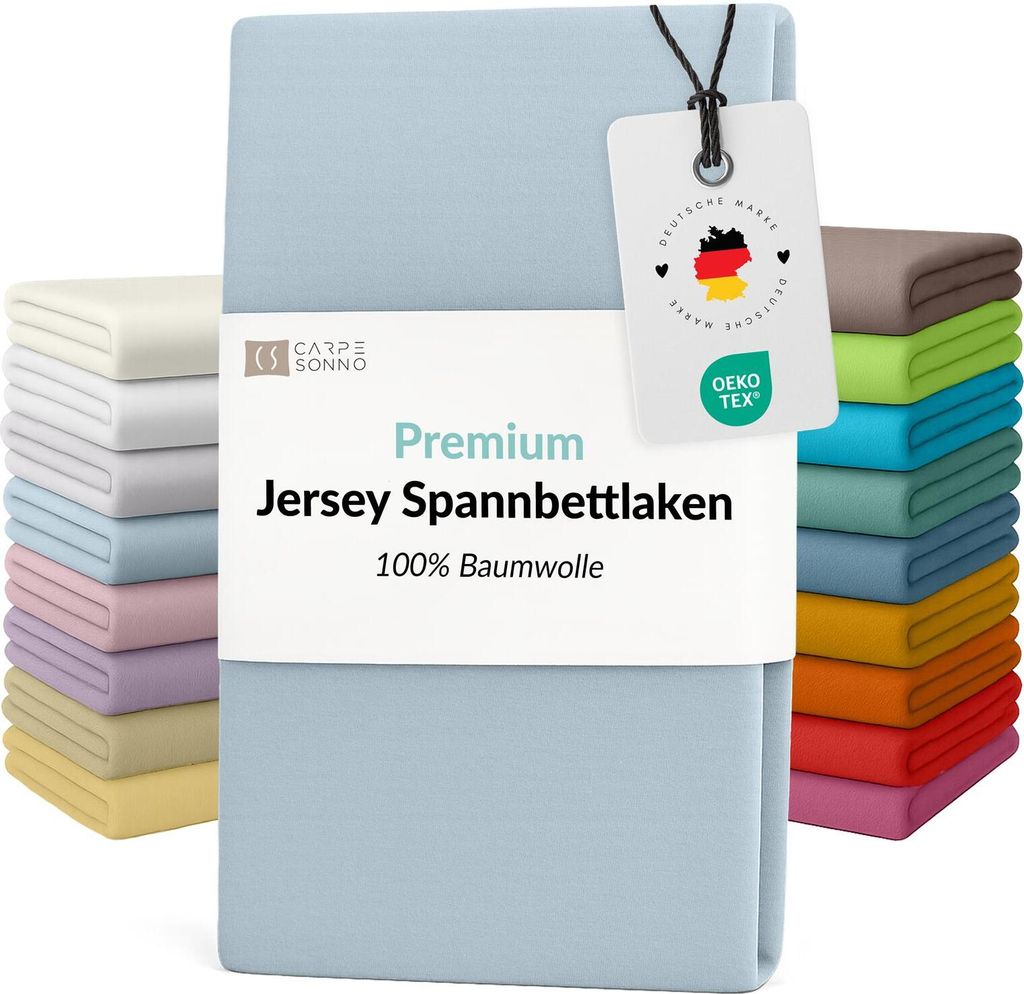 Mako Jersey Spannbettlaken 160x200 - 140x200 aus 100% Baumwolle Bettlaken Hellblau