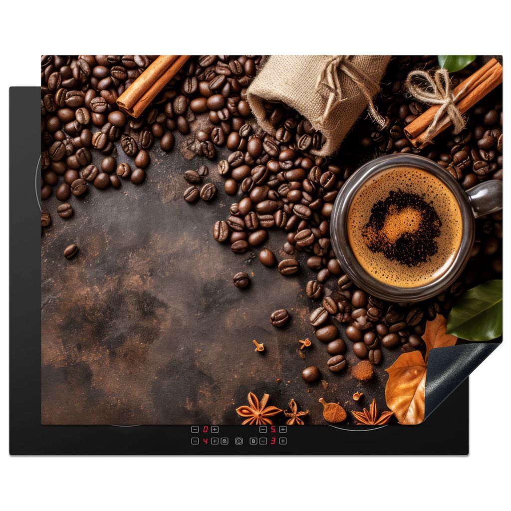 KitchenYeah Herdabdeckplatte Kaffee - Herbst - Braun - Gewürze , 65x52cm, Küche Deko, Glaskeramikkochfeld Herdabdeckung, Abdeckplatte fùr Koch...