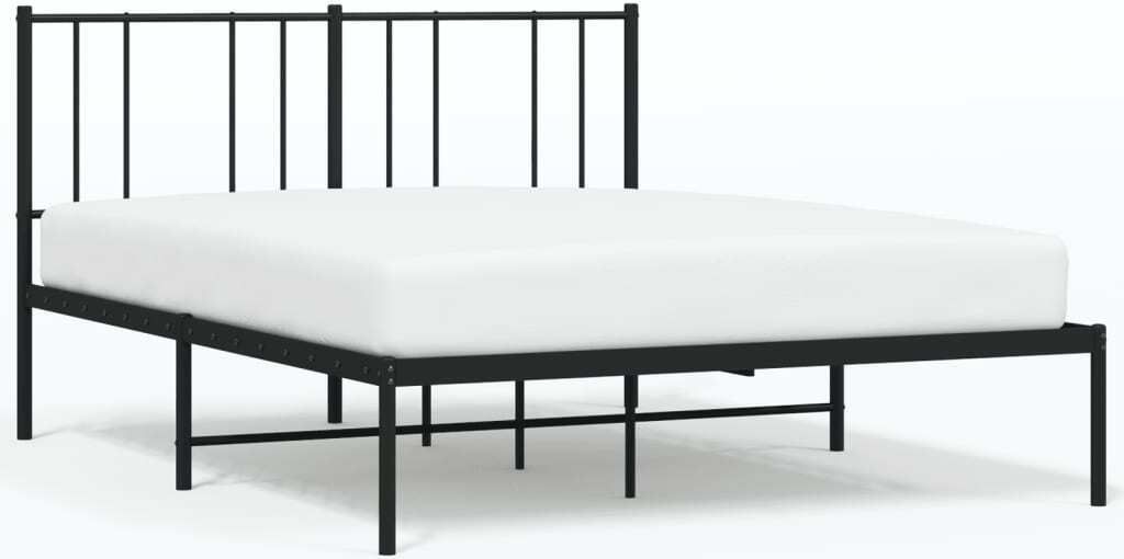 Metalowa Rama Łóżka Z Wezgłowiem Czarna, 140X200 Cm Zdjęcie produktu 