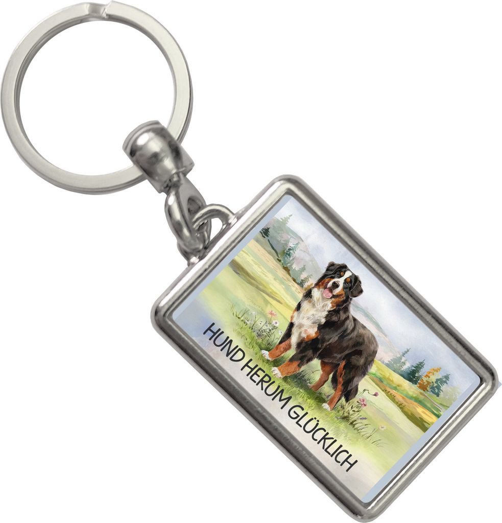 Berner Sennenhund auf der Wiese - Glücklich Schlüsselanhänger