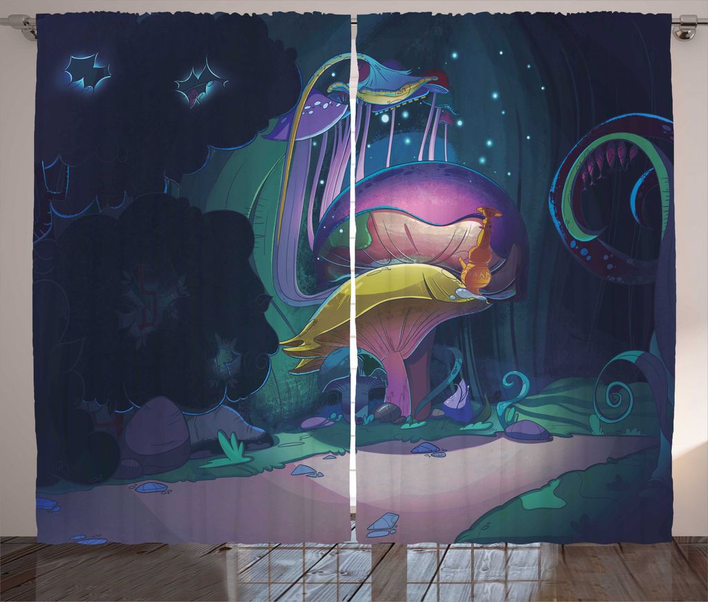 ABAKUHAUS Mushrooom Rustikaler Vorhang, große Pflanzen, Wohnzimmer Universalband Gardinen mit Schlaufen und Haken, 280 x 245 cm, Mehrfarbig