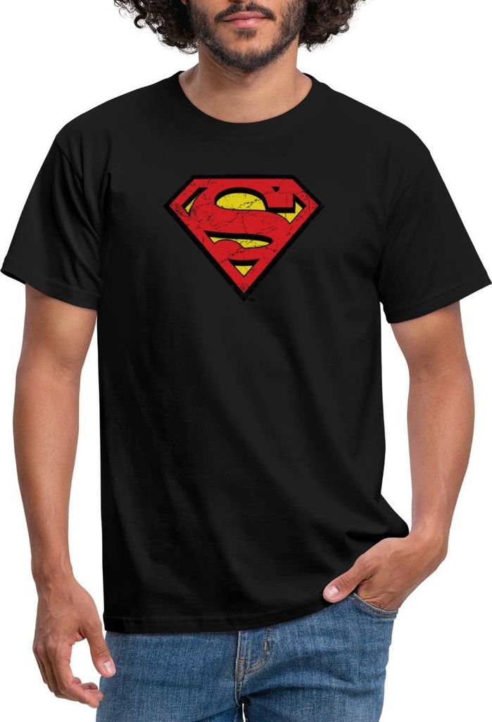 Spreadshirt DC Comics Superman Logo Used Look Karneval Männer T-Shirt, L, Schwarz