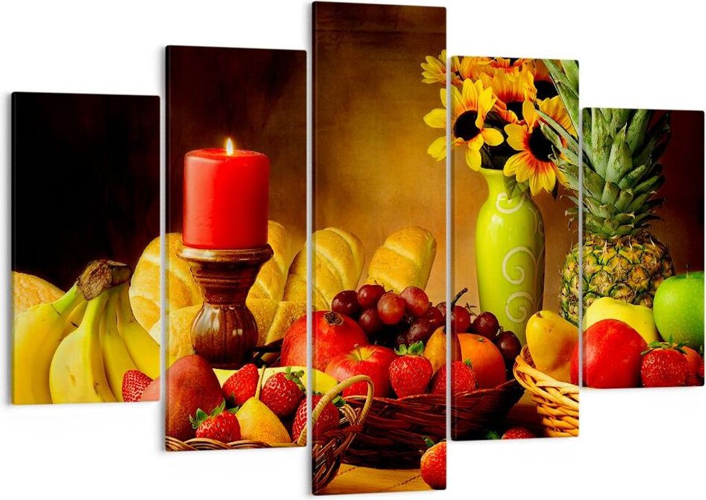 Bild auf Leinwand - Leinwandbild - Banane Korb Essen Früchte - 150x100cm - Wand Bild - Wanddeko - Leinwanddruck - Bilder - Kunstdruck - Wanddekora...