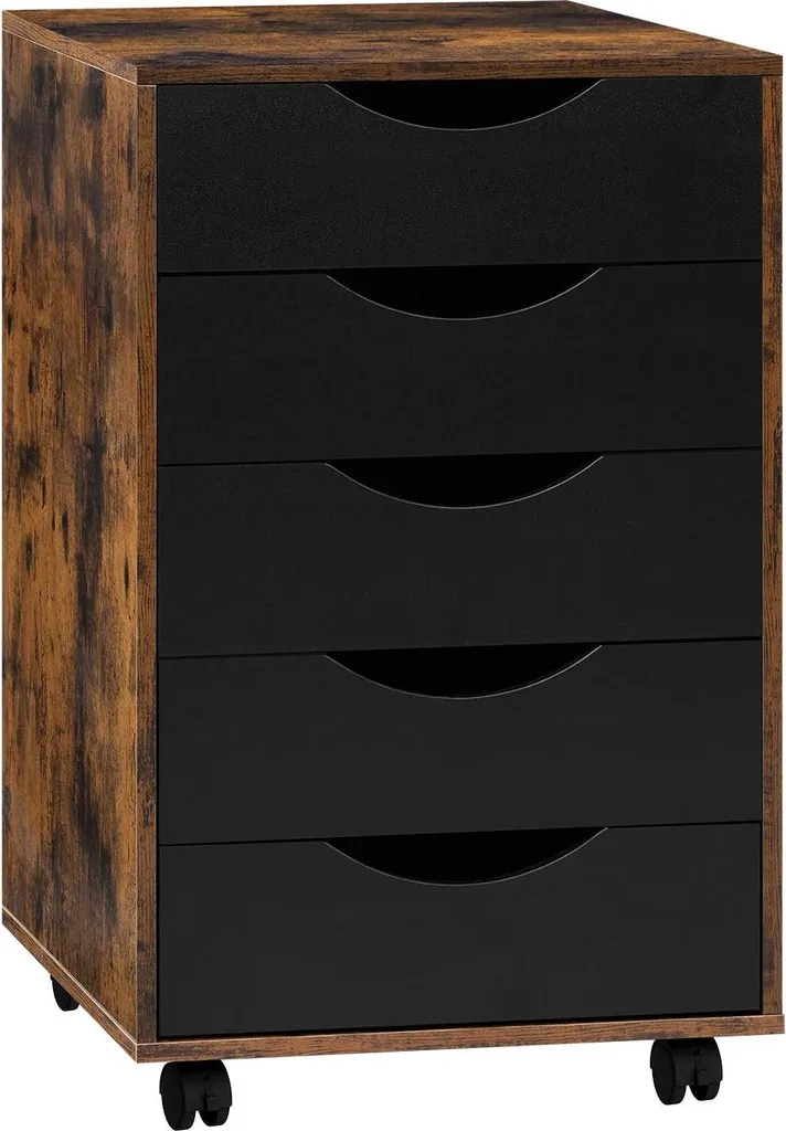 Caisson de bureau 5 tiroirs en bois composite et roulettes pivotantes