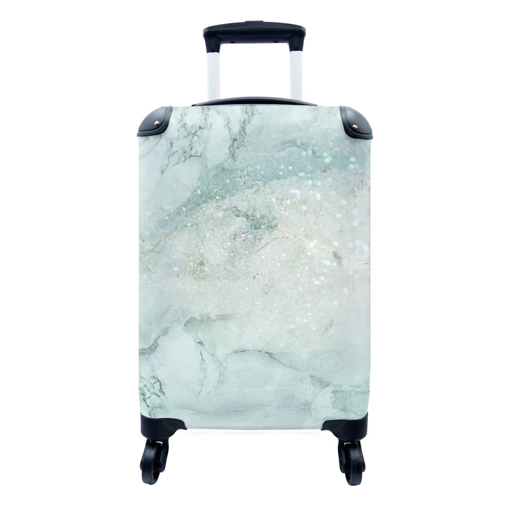 MuchoWow Koffer Handgepäck Trolley Rollkoffer Kleine Reisekoffer mit 4 Rollen - Marmor - Glitzer - Türkis - Cabin Size < 55x40x23 cm & 55x40x20...