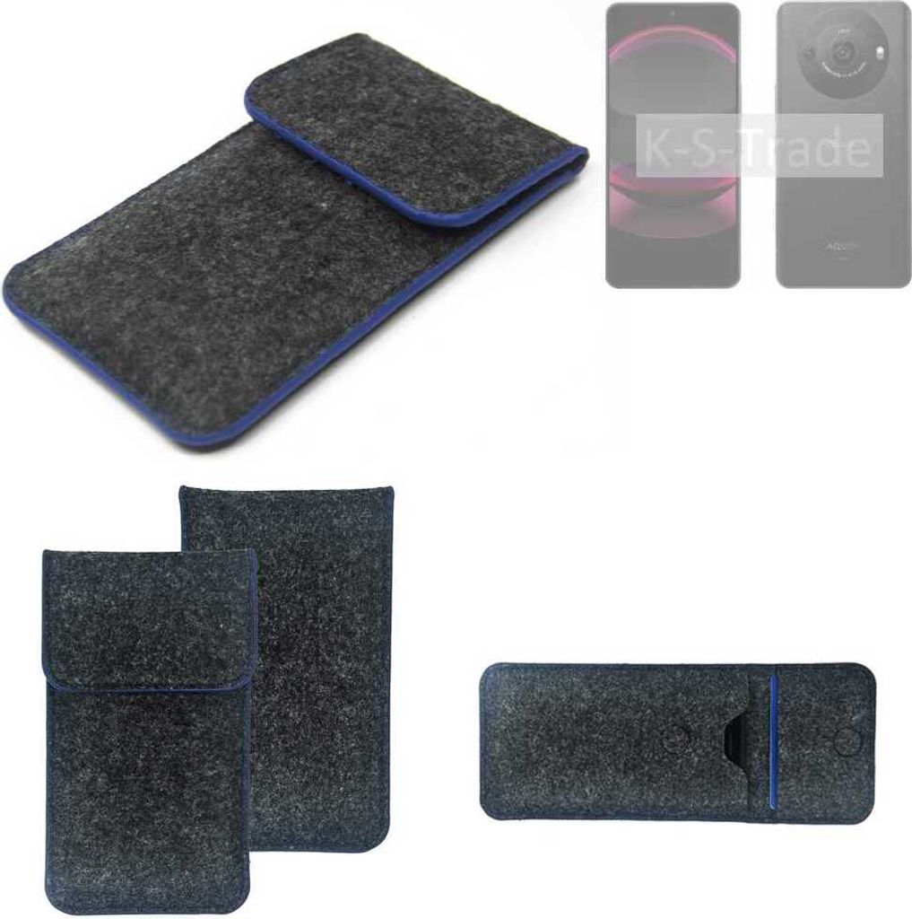 K-S-Trade Handy-Hülle Schutz-Hülle kompatibel mit Sharp Aquos R8 Pro Filztasche Pouch Tasche Case Sleeve Filzhülle dunkelgrau, blauer Rand
