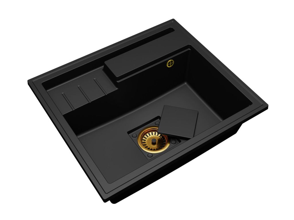 Granitový dřez ELITE 6052 ČERNÝ - zlatý sifon 60 x 52 x Obrázek produktu 