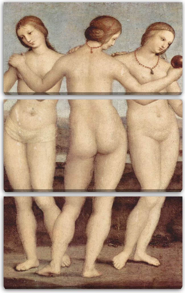 Leinwandbild 3-teilig (80x120cm): Raphael - Die drei Grazien, echter Holz-Keilrahmen inkl. Aufhänger, handgefertigt in Deutschland
