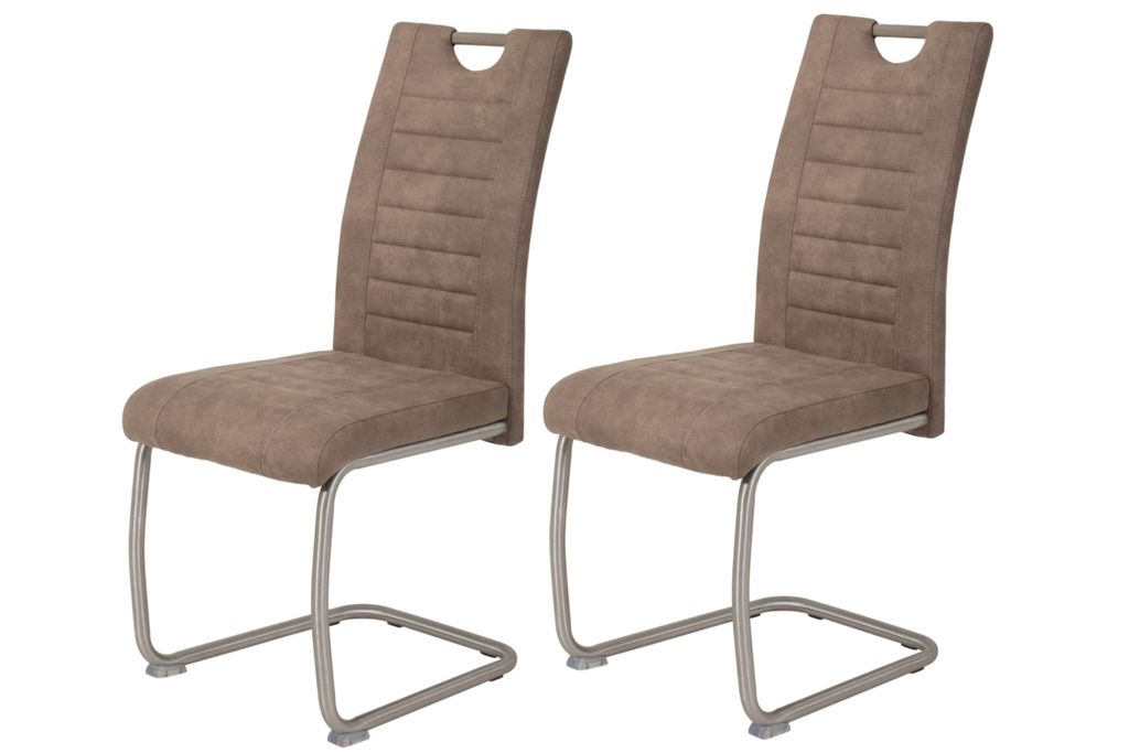 Hela Tische, 2er Set Freischwinger Stuhl, Esszimmerstuhl Ulla - Mikrofaser Schlamm - Edelstahlgestell - Bügelgriff -höhere Belastbarkeit von ca. ...