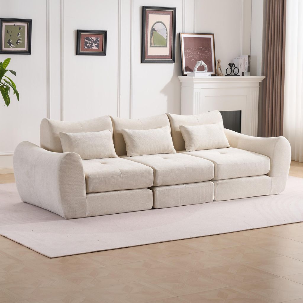 PixelPilot Großes 3-Sitzer Chenille Sofa, modular & vormontiert, komfortabel für Wohnzimmer & Büro