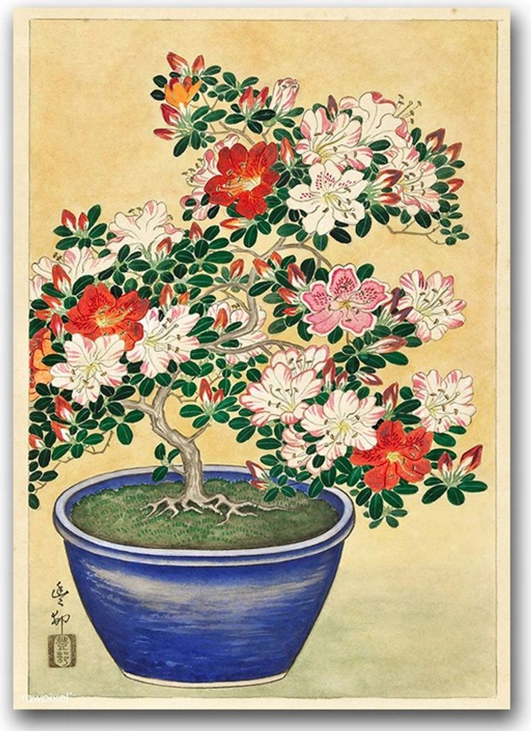 Retro-Poster Blühende Azalee Ohara Koson 40x60