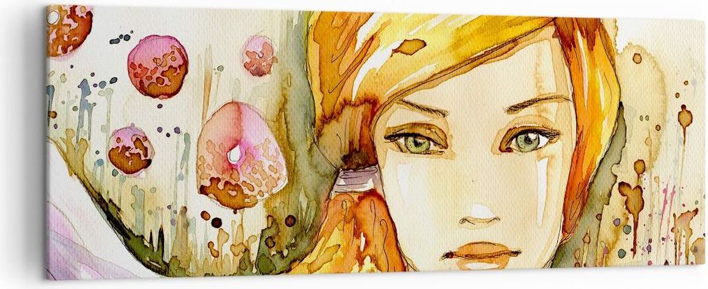 Bild auf Leinwand - Leinwandbild - Frau Sommer Blume - 140x50cm - Wand Bild - Wanddeko - Wandbilder - Leinwanddruck - Bilder - Kunstdruck - Wanddek...