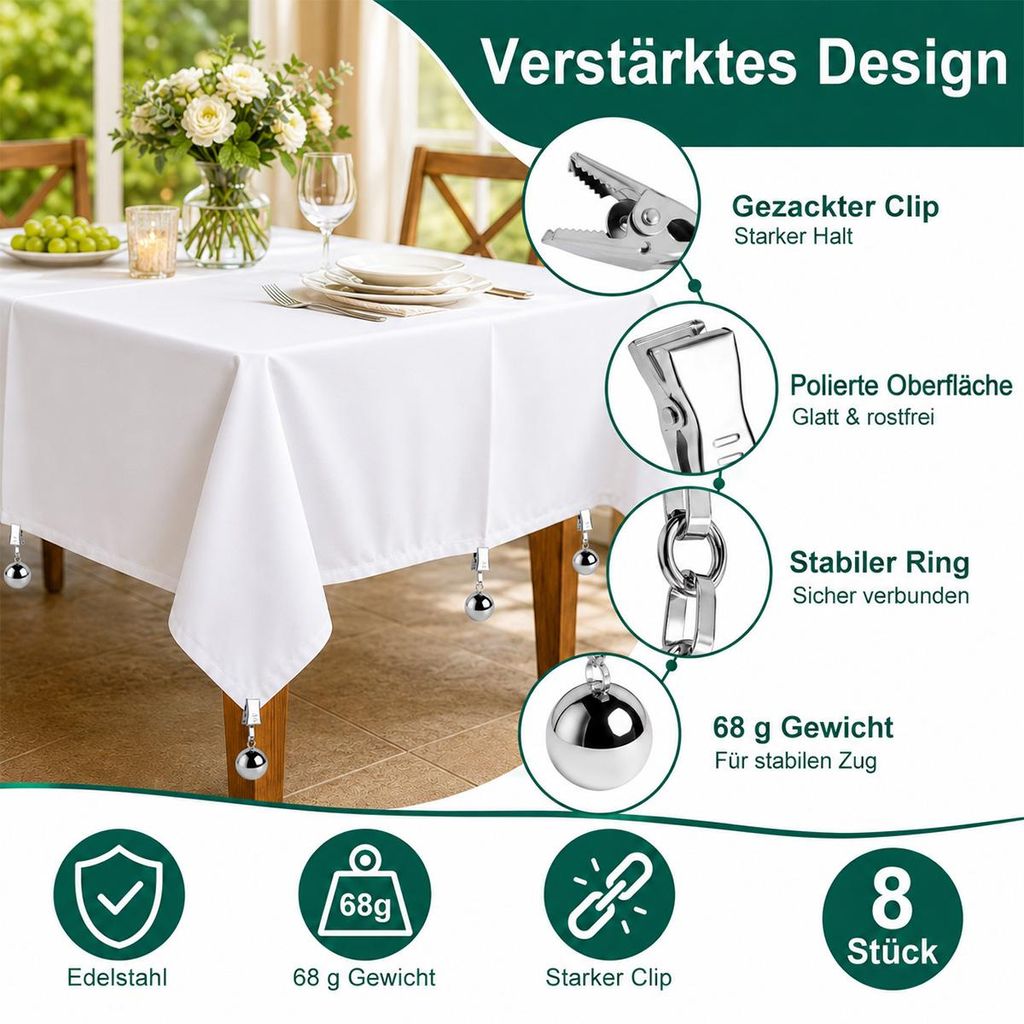 Tischtuchbeschwerer 8er Set aus Edelstahl