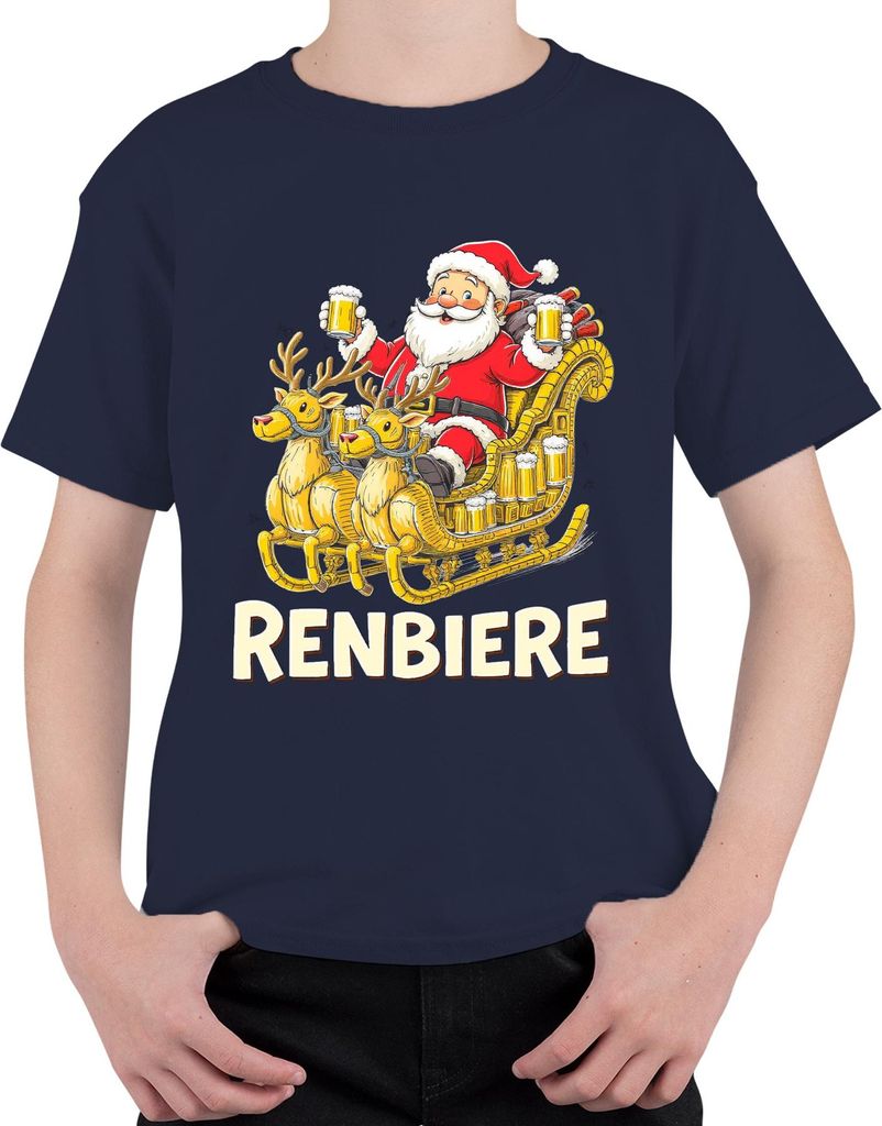 RENBIERE Lustiges Weihnachten Bier Rentier Santa Geschenk Party Uni Kinder T-Shirt, Navy, 116
