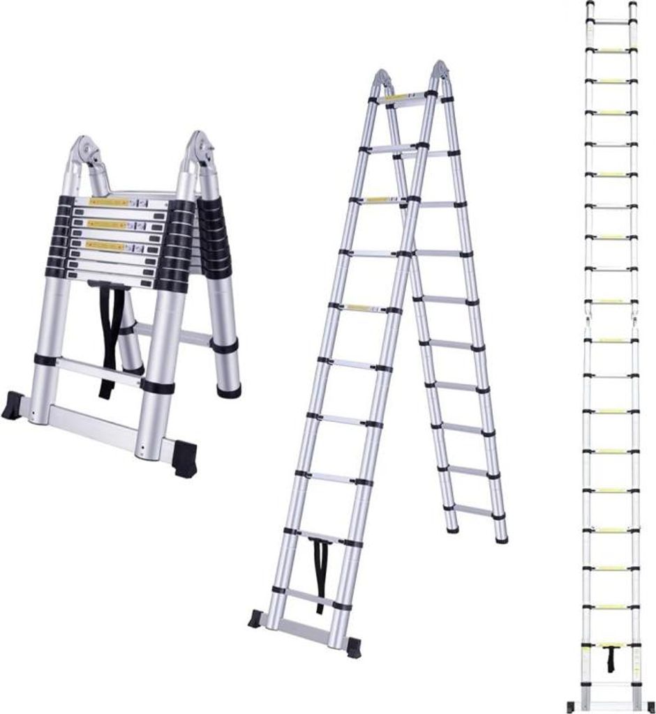 2-in-1 teleskopische Leiter mit Gelenk - 8 m, Aluminium Produktbild 