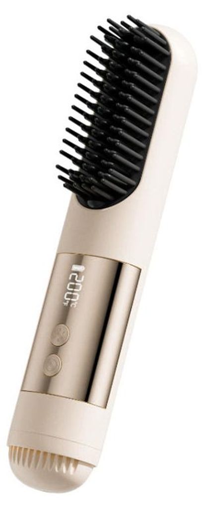 Glättbürste kabellos Haarglätter Bürste LCD USB wiederaufladbar 3–5 Temperaturstufen Keramik Anti-Frizz Styling für Frauen Reisen Beige