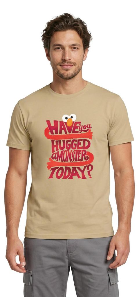 Spreadshirt Sesamstraße Design Have You Hugged A Monster Today Männer T-Shirt, XXL, Sandbeige
