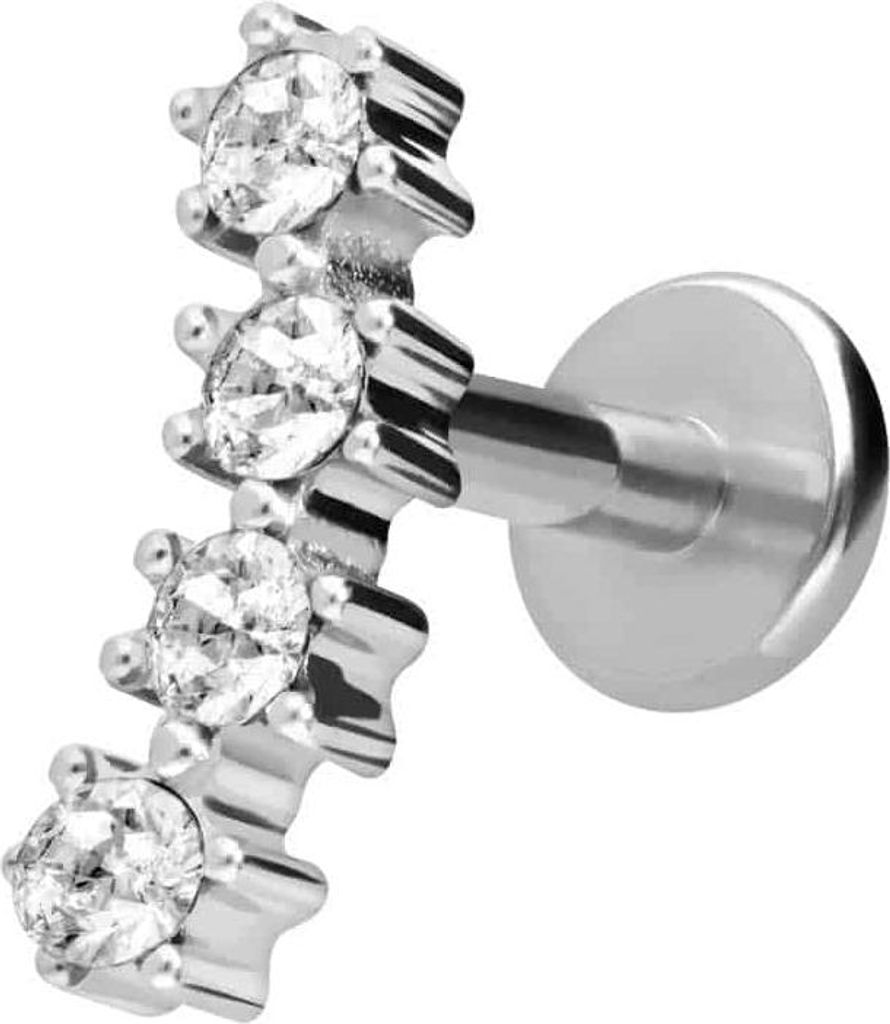 Ohrpiercing, Nasenpiercing Titan Labret mit Innengewinde 4 EINGEFASSTE KRISTALLE Silber Stablänge: 10mm | Stabstärke: 1,6mm