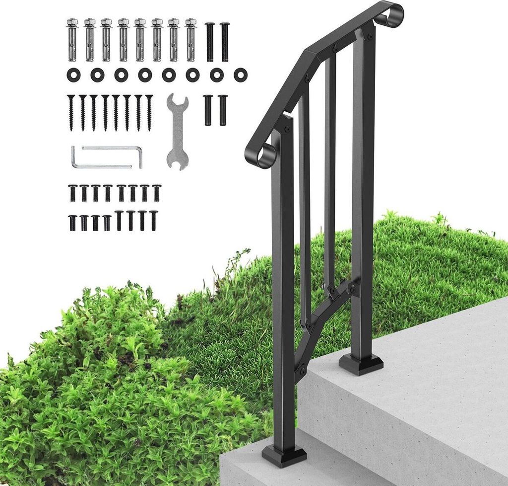 1-2 Step Handrails for Outdoor for Seniors Porch Deck Retro Arch Black