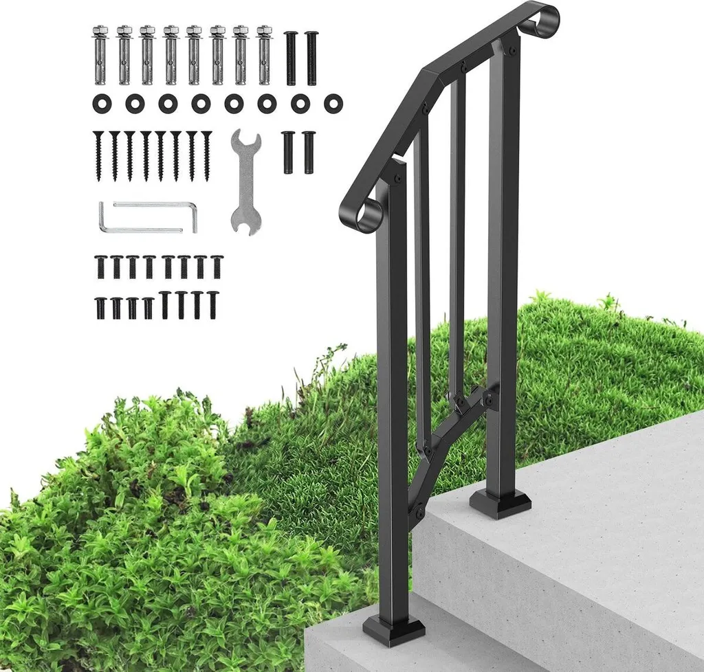 Main courante fer forgé noir rétro 1-2 marches avec arche ergonomique