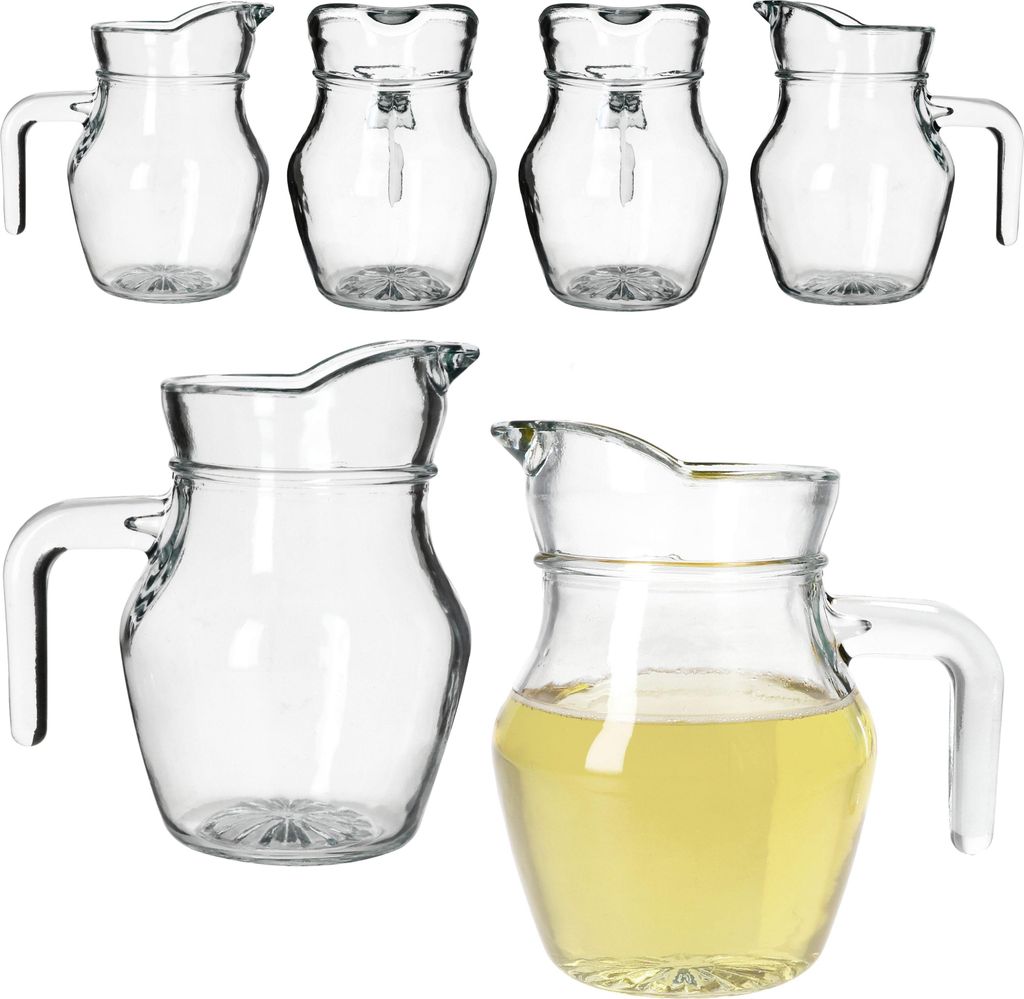 Valentin 6er Set Glaskrug Milch-Kanne mit Henkel Weinkaraffe Limo Saft