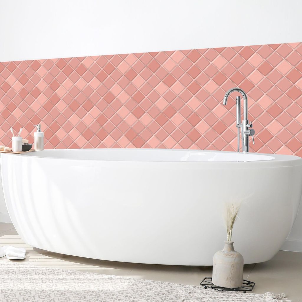 Wandverkleidung Bad mit Motiv selbstklebend - 0.35 mm Wandpaneel matt wasserfest Design rosa Fliesenoptik Unifarben Badrückwand fugenlos 100x70 cm