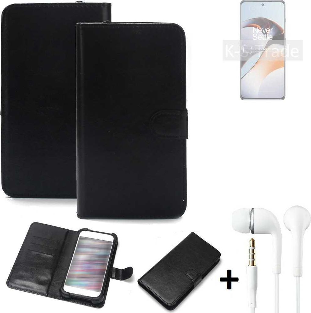K-S-Trade Wallet Case Handyhülle kompatibel mit OnePlus 11R 5G Schutzhülle Flip cover Flipstyle Tasche Hülle Flipcover Slim Bumper schwarz + in ear